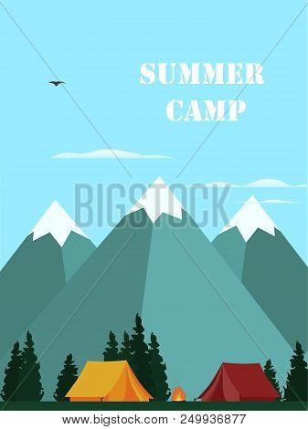 Vector Illustration Of Summer Camp. Flat Design.