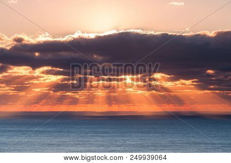 Dranatic Cloudy Sky Sunrise Over Atlantic Ocean, Fl, Usa