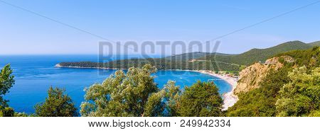 View From Above On Adriatic Sea Coastline And Jaz Beach At Montenegro, Nature Landscape, Vacations T