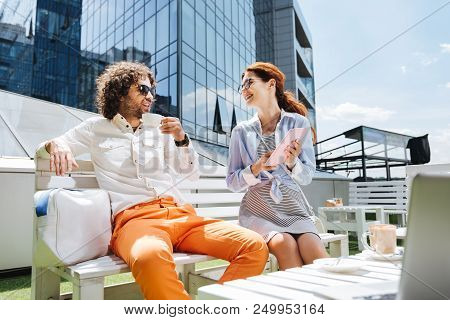 White Collar. White Collar Worker Coming For Lunch With His Young Girlfriend While Having Some Free 