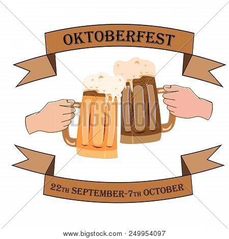 Oktoberfest Concept With The Image Of Two Hands With Beer Bakas On An Isolated Background, Vector Il