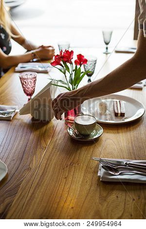 Table Setting In The Restaurant. Lunch Or Breakfast Time.