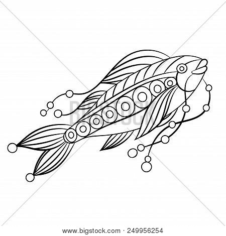 Fish In Coloring Page For Childrean And Adults In Ornamental Graphic Vector Illustration
