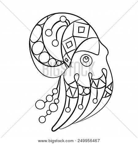 Coloring Page Vector With Octopus Animal In Ornaments