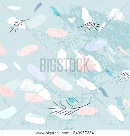 Artistic Hand Drawn Unusual Christmas Design With Abstract Hand Painted Brush Strokes And Doodle Flo