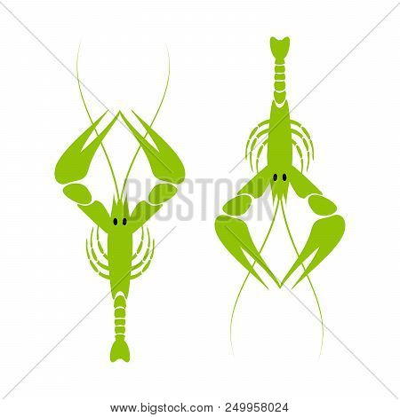 Langoustine Logo. Green River Lobster, Crayfish Or Crustacean Delicacies Isolated On White Backgroun