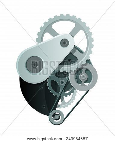 Abstract Mechanism With Metal Gears And Wheels. Vector Eps10