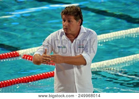 Budapest, Hungary - Jul 16, 2017. Biro Attila, Head Coach Of Hungary Women Waterpolo Team. Fina Wate