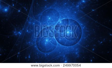 Blue Glowing Multidimensional Bubbles In Space, Interstellar Travel, Computer Generated Abstract Bac