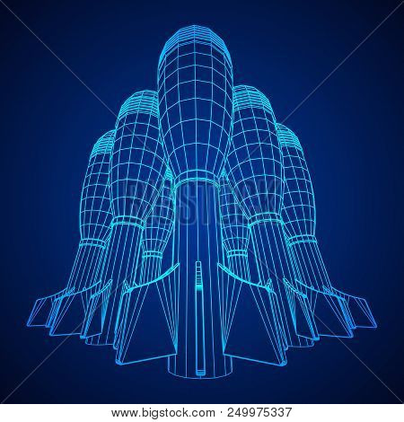 Missile, Nuclear Bomb Or Mortar Mine Wireframe Low Poly Mesh Vector Illustration