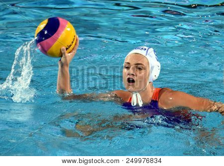 Budapest, Hungary - Jul 20, 2017. Megens Maud (ned) In The Preliminary Round. Fina Waterpolo World C