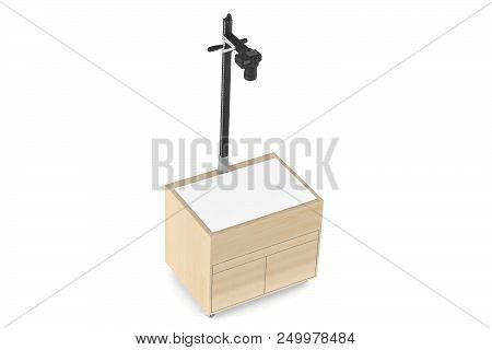 Photostudio. A Table With An Illumination And A Tripod For Shooting Subjects From Above With An Isol