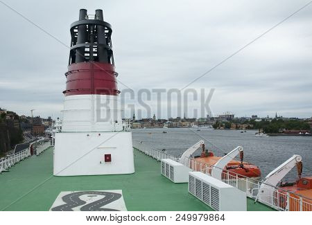 Ferry Viking Line Chimney. June 20, 2018, Stockholm, Sweden.