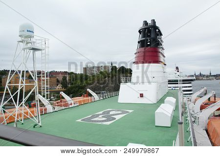 Ferry Viking Line Chimney. June 20, 2018, Stockholm, Sweden.