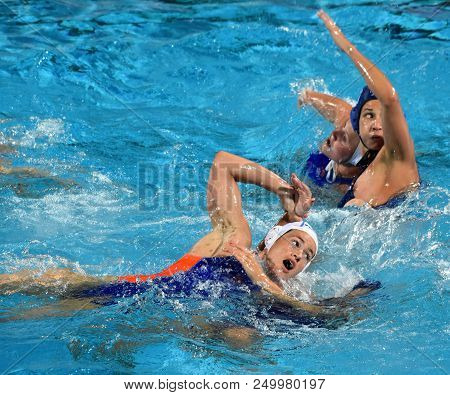 Budapest, Hungary - Jul 20, 2017.  Hungary Women Waterpolo Team Fight Against Netherlands In The Pre