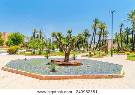 Marrakech, Morocco - June 3, 2018: View For Jardin Arts Garden.