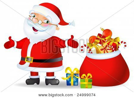 Santa con una bolsa de regalos de Navidad