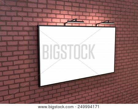 Blank Bigboard On Brick Wall With Backlight,3d Rendering.