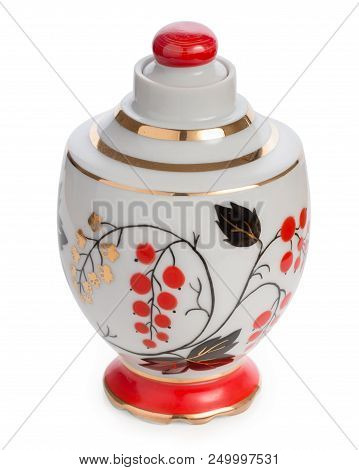 Little Hand-painted Ceramic Container For Oil Sauce, Cream Isolated On White Background