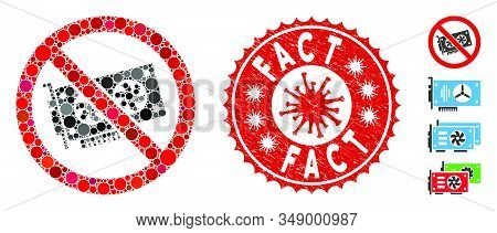 Mosaic No Videocard Icon And Red Rounded Rubber Stamp Seal With Fact Phrase And Coronavirus Symbol. 