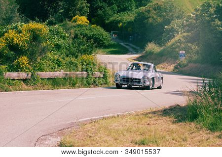 Pesaro Colle San Bartolo , Italy - May 17 - 2018 : Mercedes-benz 300 Sl CoupÉ (w198) 1955 On An Old 