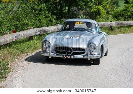 Pesaro Colle San Bartolo , Italy - May 17 - 2018 : Mercedes-benz 300 Sl CoupÉ (w198) 1955 On An Old 