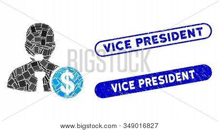Mosaic Bank Call Center And Distressed Stamp Seals With Vice President Phrase. Mosaic Vector Bank Ca