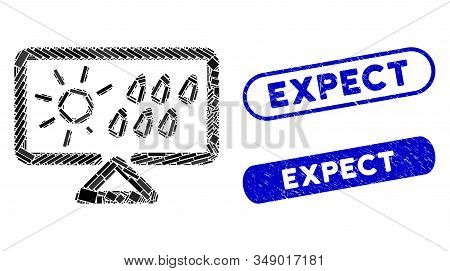 Mosaic Weather Forecast Display And Grunge Stamp Watermarks With Expect Caption. Mosaic Vector Weath