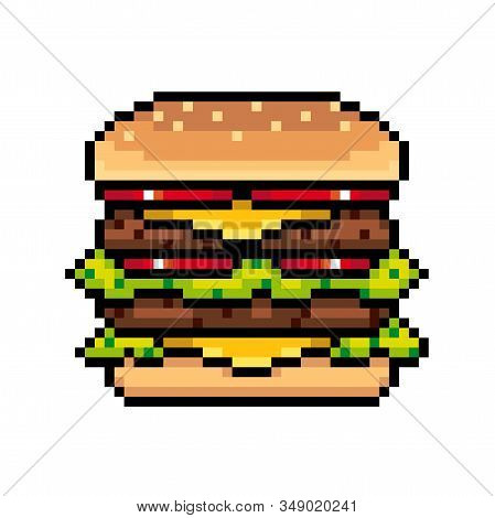 8 Bit Pixel Burger. Vector Illustration. Meat. 
Layers