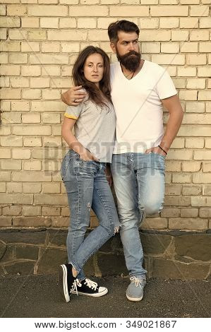 Mutual Romance. Sensual Woman And Bearded Man Enjoying Romance In Relationship. Romantic Couple In L