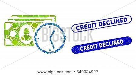 Mosaic Credit And Corroded Stamp Seals With Credit Declined Text. Mosaic Vector Credit Is Created Wi