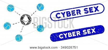 Mosaic Ethereum Network And Rubber Stamp Seals With Cyber Sex Text. Mosaic Vector Ethereum Network I