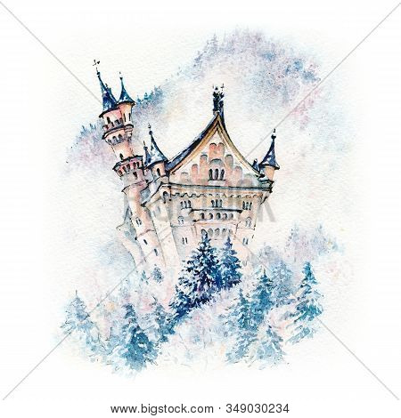 World-famous Tourist Attraction In Bavarian Alps, Fairytale Neuschwanstein Castle, 19th Century Roma