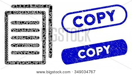 Mosaic Copy And Grunge Stamp Seals With Copy Phrase. Mosaic Vector Copy Is Composed With Randomized 