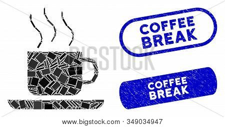 Mosaic Coffee-break And Distressed Stamp Seals With Coffee Break Text. Mosaic Vector Coffee-break Is