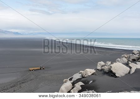View Over The Sand Beach At Ingolfshofdi In South Iceland
