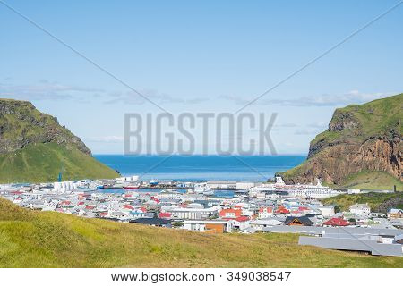 View Over Town Of Heimaey In Iceland