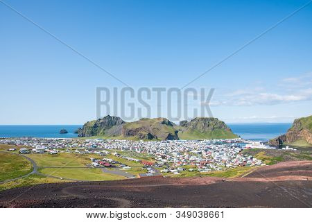 View Over Town Of Heimaey In Iceland