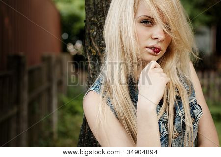Portrait of a beautiful young girl close-up