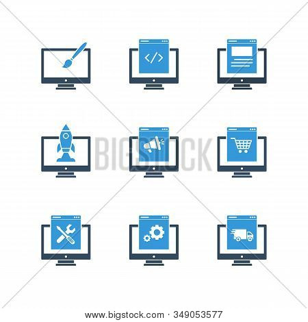 Computer Programming Icons Set Programmer Developer Stock Colored Filled Icon Set Vector