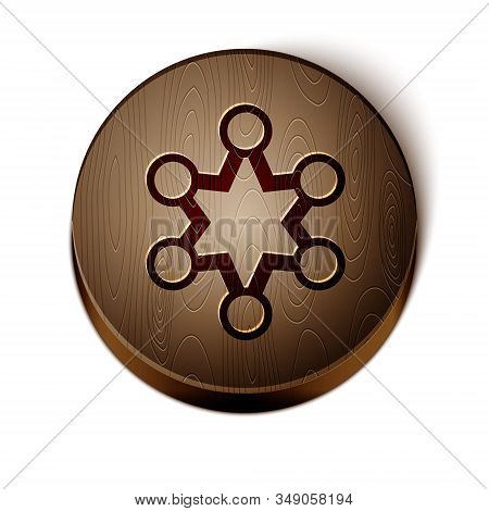 Brown Line Police Badge Icon Isolated On White Background. Sheriff Badge Sign. Shield With Star Symb