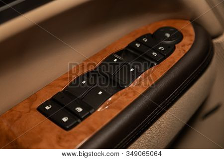 Novosibirsk, Russia - December 29, 2019:   Buick Enclave, Close Up Of A Door Control Panel In A New 