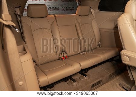 Novosibirsk, Russia - December 29, 2019:   Buick Enclave, Clean Interior Of A New Car. Beige  Rear S
