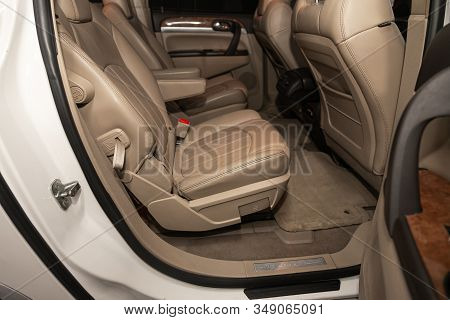 Novosibirsk, Russia - December 29, 2019:   Buick Enclave, Clean Interior Of A New Car. Beige  Rear S