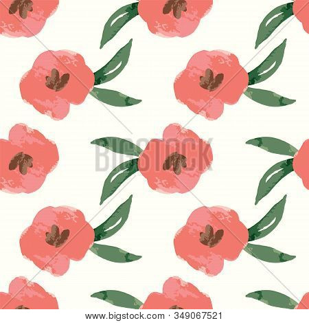 Vector Pink Spring Floral Watercolor Style Seamless Background Pattern