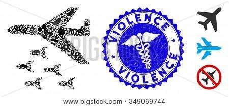 Epidemic Mosaic Bomber Bombs Icon And Rounded Grunge Stamp Seal With Violence Text And Doctor Symbol