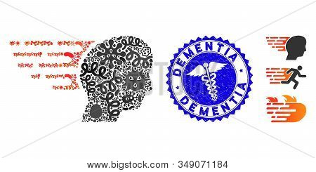 Fever Mosaic Fast Thinking Icon And Rounded Corroded Stamp Seal With Dementia Phrase And Doctor Symb