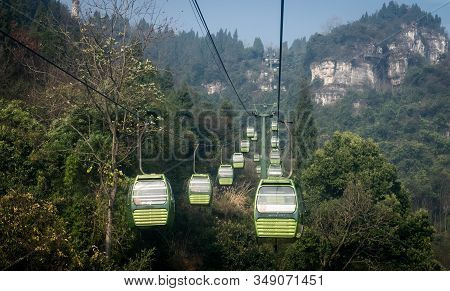 Three Gorgedam National Park In Yichang, China. Cable Car With Move On To The Top Of Mountain Three 