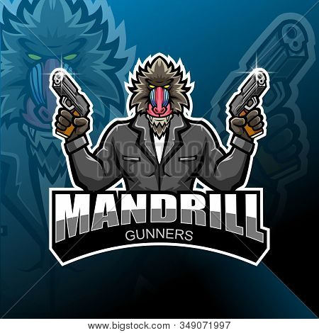 Mandrill Gunner Esport Mascot Logo Design With Text