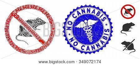Infected Mosaic No Rats Icon And Rounded Rubber Stamp Seal With No Cannabis Caption And Health Care 